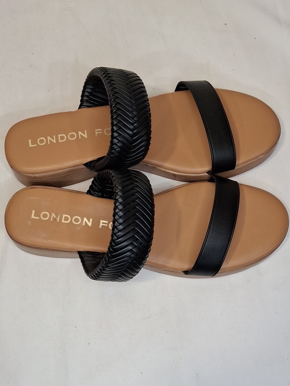 London Fog Trixey Style Black Double-Strap Braided Slide Sandals. Never Worn.